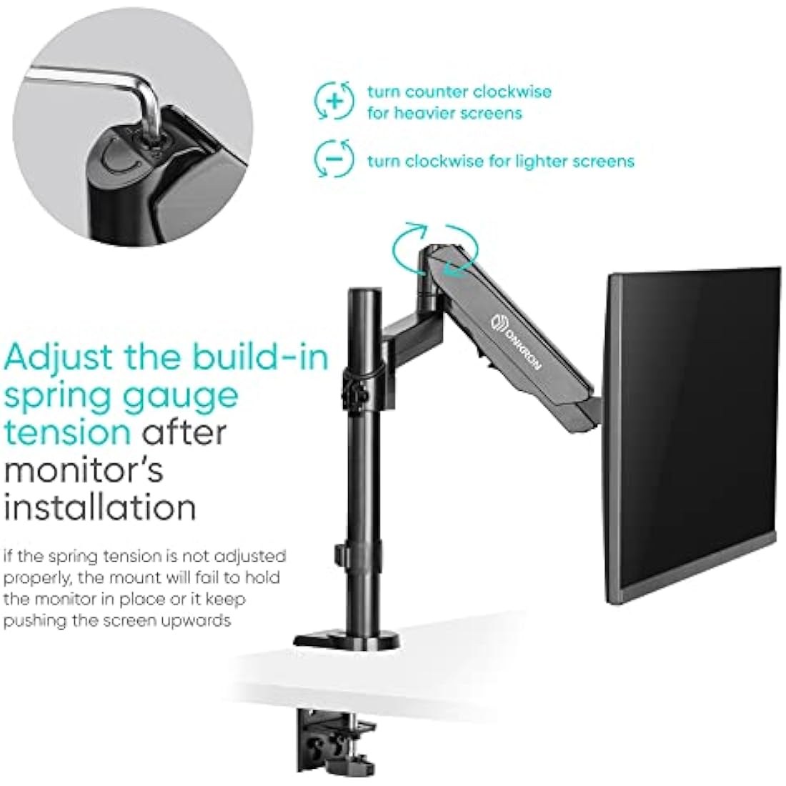 ONKRON G70-B Single Monitor Arm – Gas Spring Desk Mount for 13-34" Screens