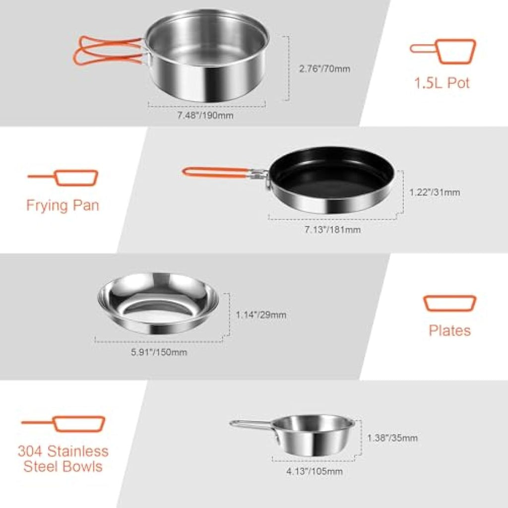 Odoland 15-Piece Ceramic Non-Stick Camping Cookware Kit with Stove