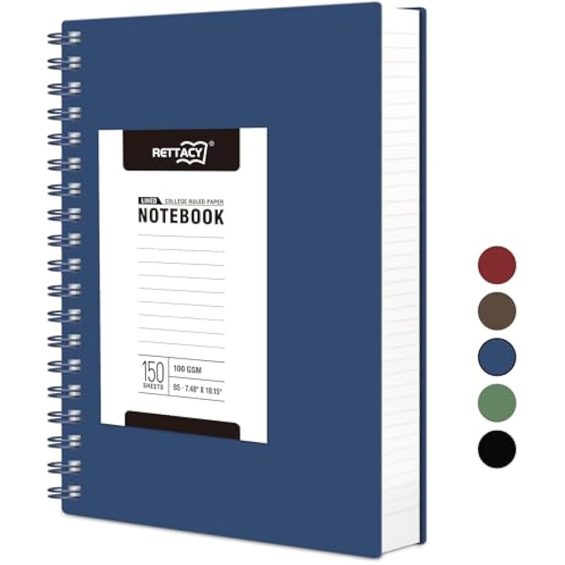 RETTACY B5 Spiral Notebook – 300 Pages College Ruled 100gsm – Navy Blue