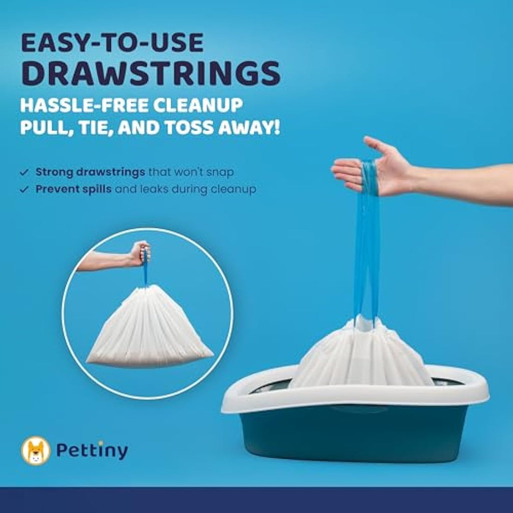 Pettiny Cat Litter Tray Liners – 20 Pack Scratch Resistant Drawstring Bags