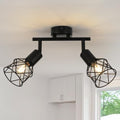 FORCOSO 2-Way Industrial Ceiling Spotlight | Black Metal Wire Cage Lamp