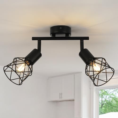FORCOSO 2-Way Industrial Ceiling Spotlight | Black Metal Wire Cage Lamp
