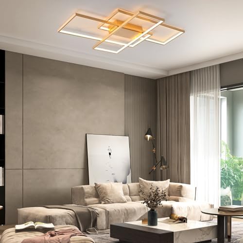 JIINOO 110cm Modern Square LED Ceiling Light - Dimmable Flush Mount, Gold
