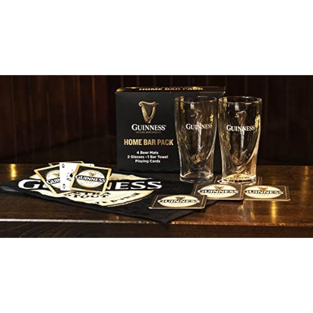 Guinness Home Bar Set – Gravity Pint Glasses, Bar Towel & Playing Cards
