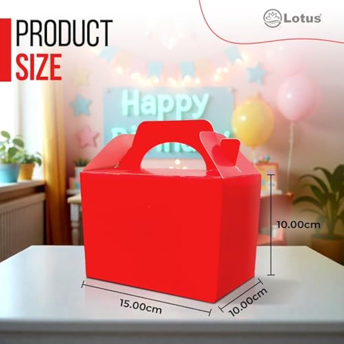 Lotus Red Children's Party Food Boxes - Recyclable Meal Carry Bag (50 Pack)