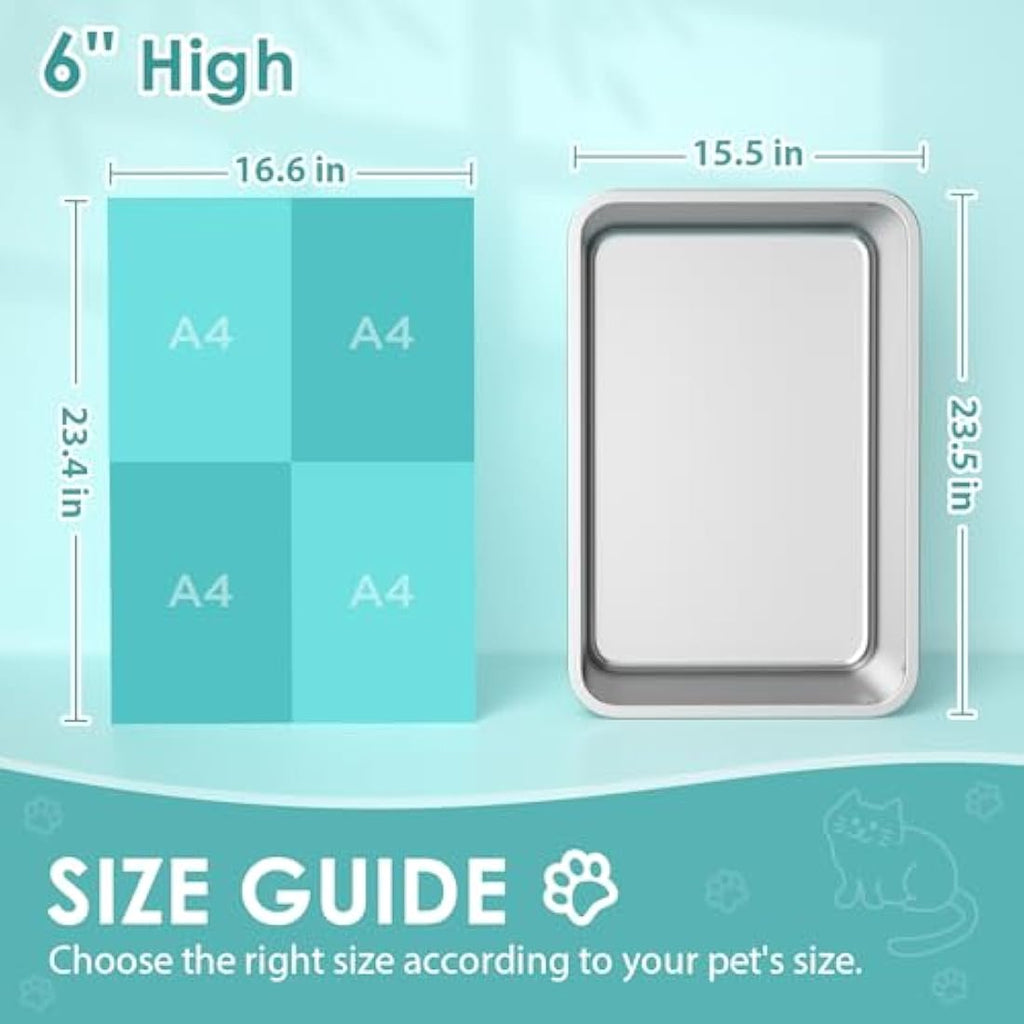 Stainless Steel Cat Litter Box – Large Odorless Metal Tray
