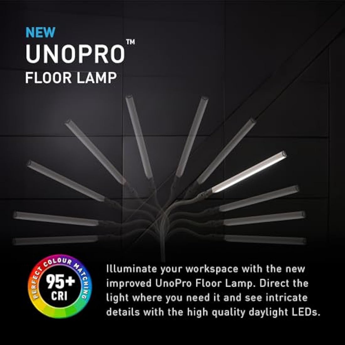 Daylight UnoPro LED Floor Lamp – 6,000K Flexible Task Light, White