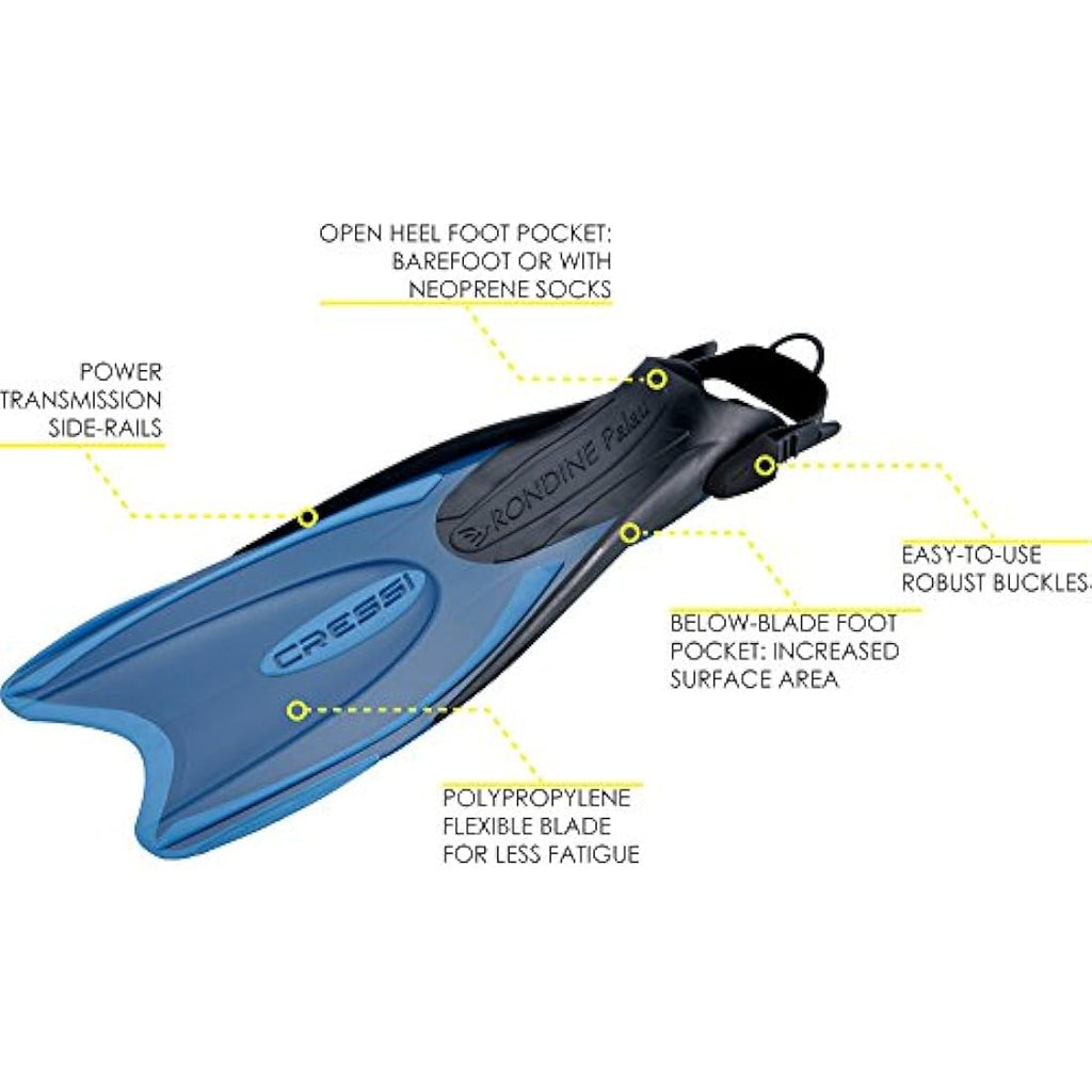 Cressi Palau LAF Adjustable Snorkeling Fins | Long Blade Open Heel