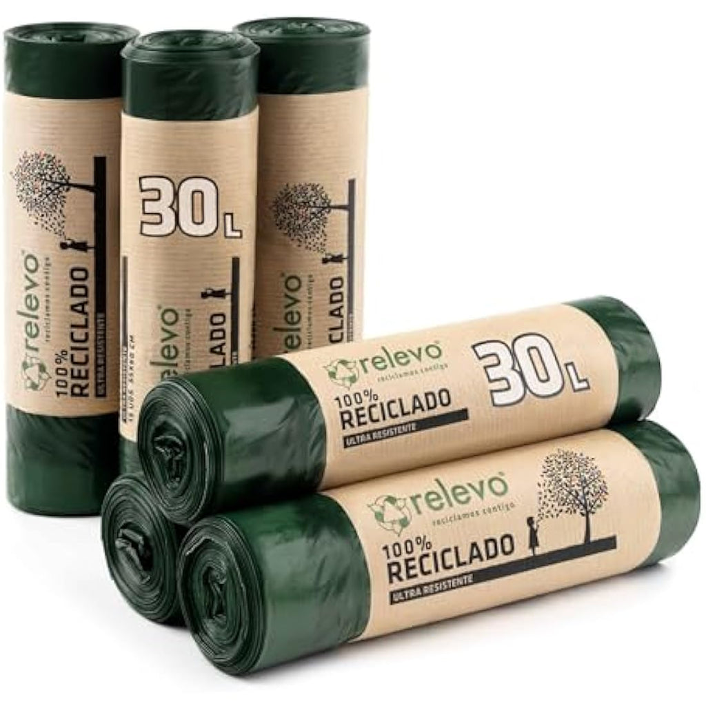 Relevo 30L Recycled Bin Bags – Heavy Duty Drawstring Liners (90 Units)