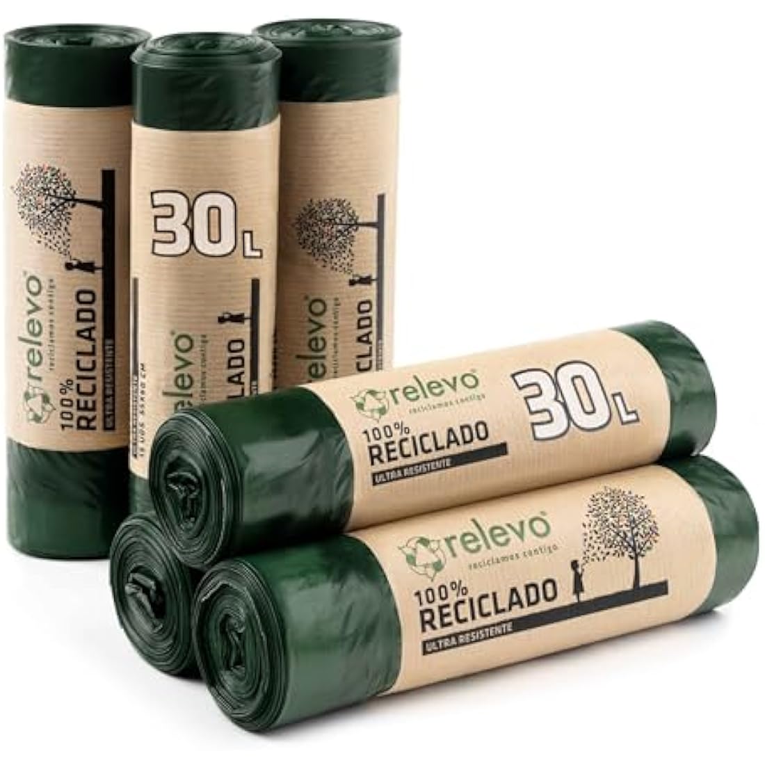 Relevo 30L Recycled Bin Bags – Heavy Duty Drawstring Liners (90 Units)