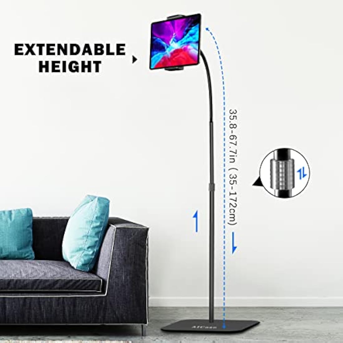 AICase Tablet Floor Stand – Adjustable Gooseneck Holder for iPad 4.6-13"