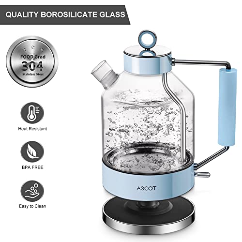 ASCOT Glass Electric Kettle – 1.5L Fast Boiling Tea Heater, Blue