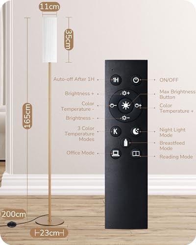 EDISHINE LED Floor Lamp | Dimmable Standing Lamp with Remote Control, Gold
