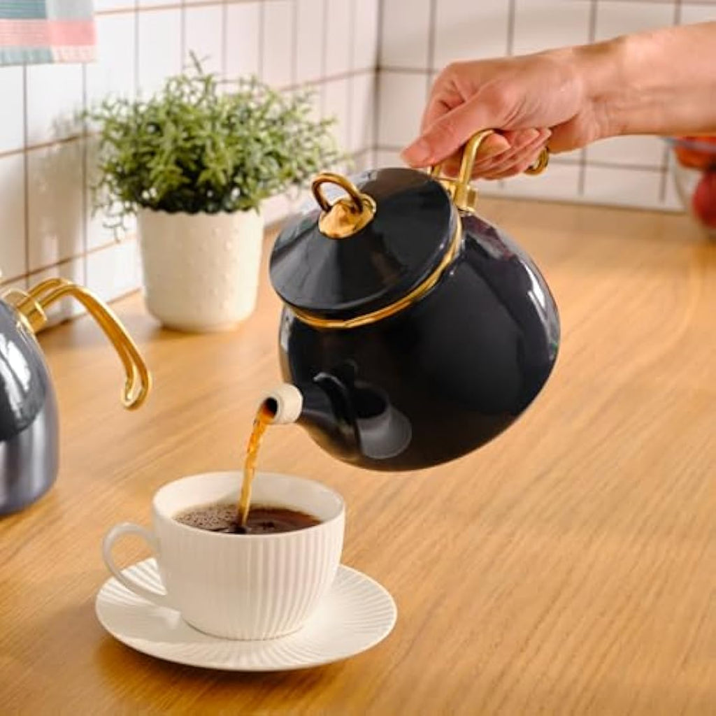 Karaca Retro Enamel Teapot and Kettle Set - Anthracite - Induction Safe