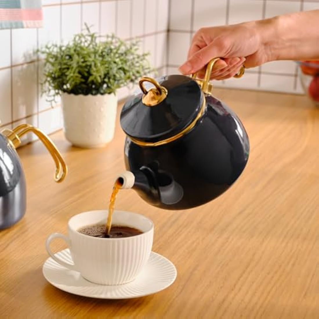 Karaca Retro Enamel Teapot and Kettle Set - Anthracite - Induction Safe
