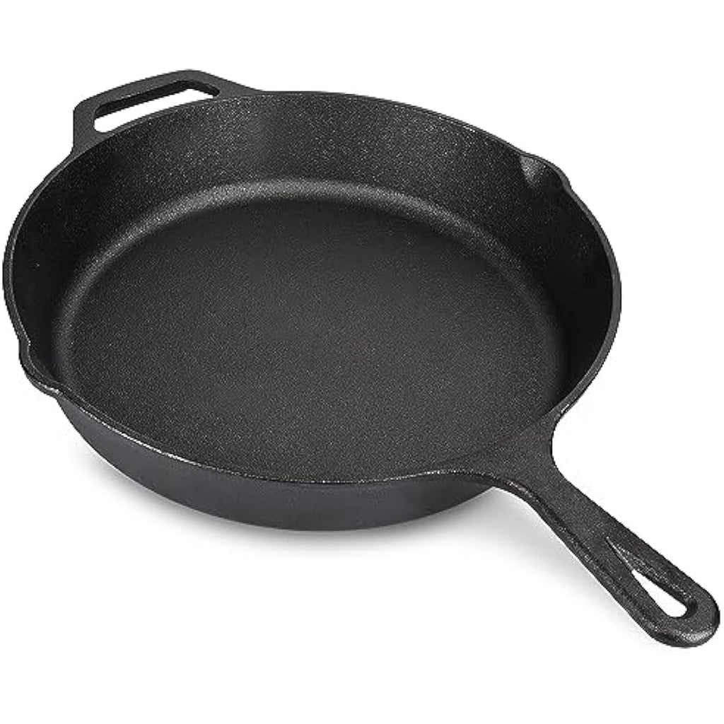 Navaris Pre-Seasoned Cast Iron Skillet Pan | 10 Inch Dual Handle Frying Pan