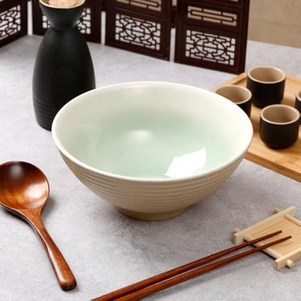 NUTRIUPS Ceramic Ramen Bowl Set of 2 – 1200ml Japanese Noodle Bowls, Teal