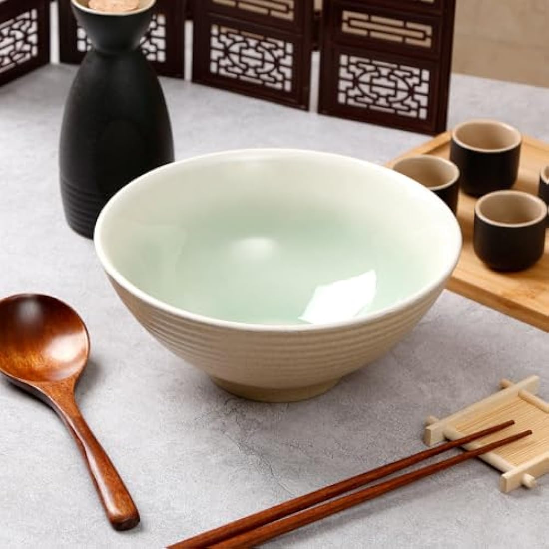 NUTRIUPS Ceramic Ramen Bowl Set of 2 – 1200ml Japanese Noodle Bowls, Teal