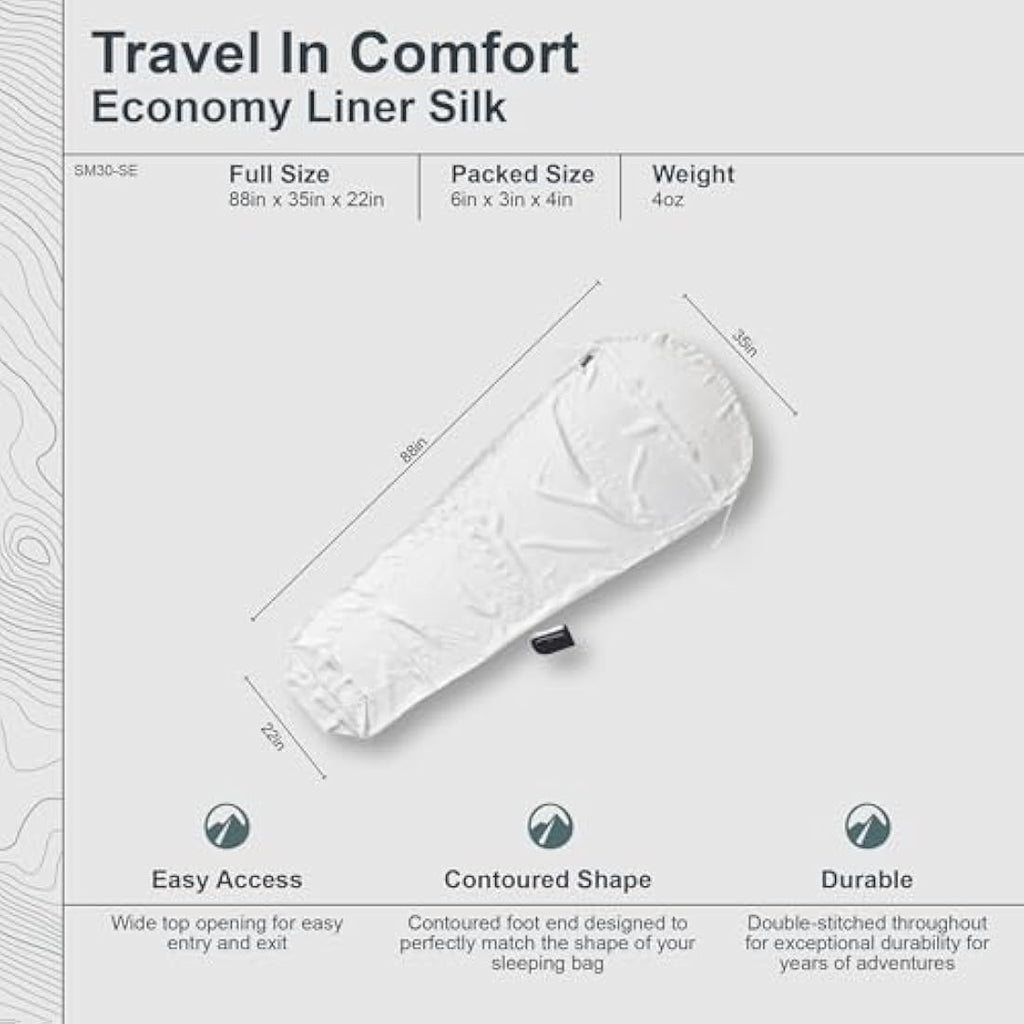 Cocoon Silk Mummy Sleeping Bag Liner – Eco White Lightweight Travel