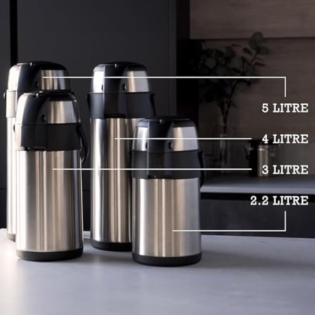 Pioneer 4L Stainless Steel Airpot | Insulated Coffee & Tea Dispenser