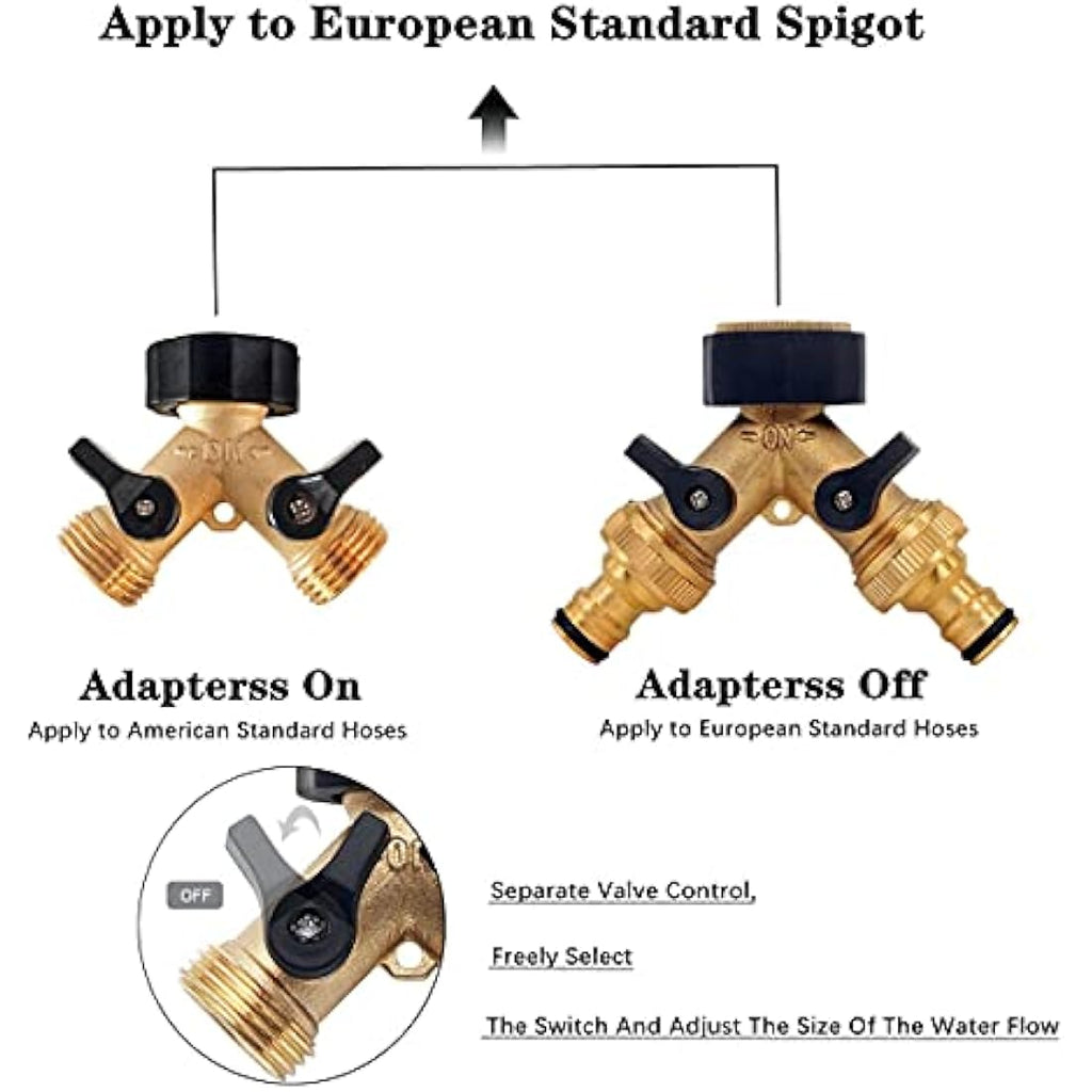 Brass 2-Way Garden Hose Splitter – Heavy Duty 3/4" Tap Connector