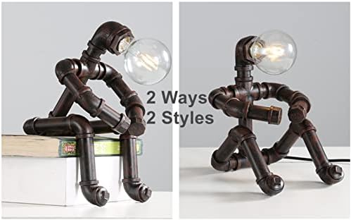Jolof Store Steampunk Robot Water Pipe Table Lamp – Retro Iron Desk Light