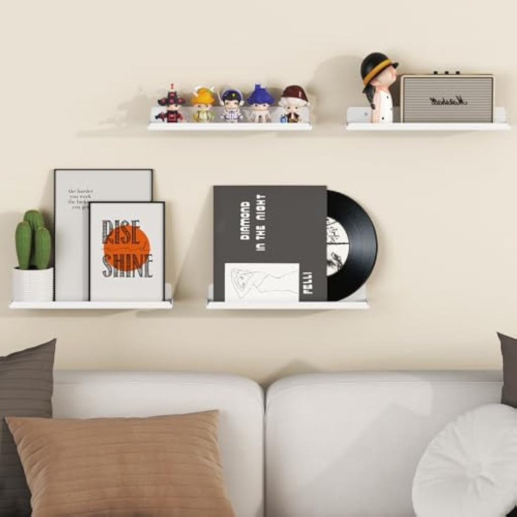 Lifewit White Floating Shelves – 6 Pack 15" Acrylic Wall Storage Ledges