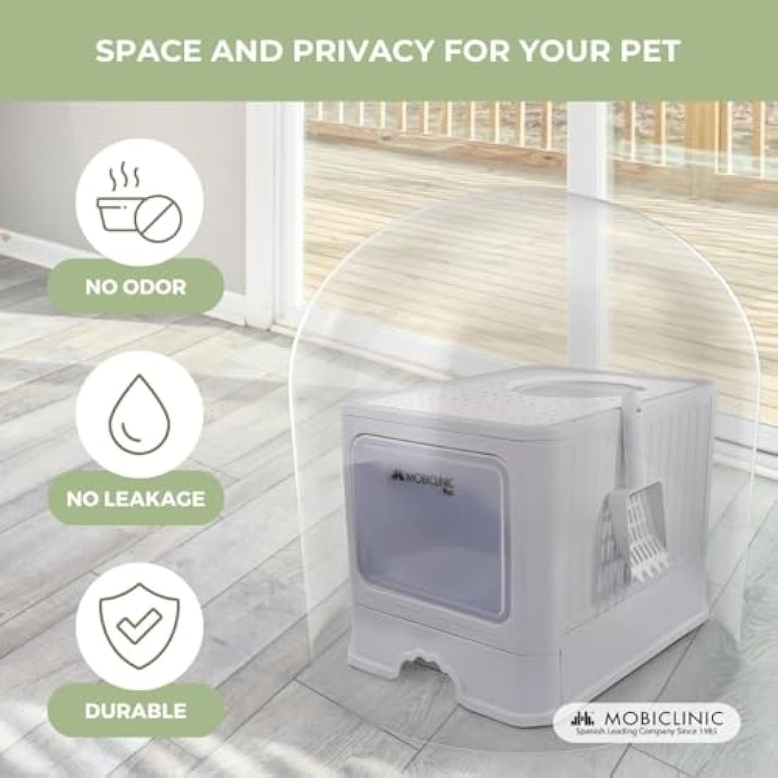Mobiclinic Covered Cat Litter Box | Dual Entry Enclosed Tray with Scoop