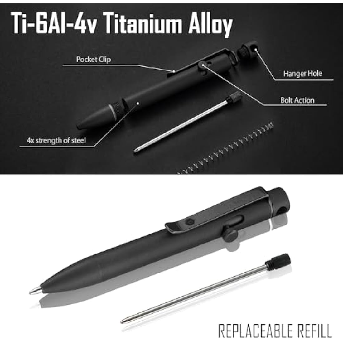KeyUnity KP04 Titanium Alloy Ballpoint Pen | Retractable EDC Pocket Pen