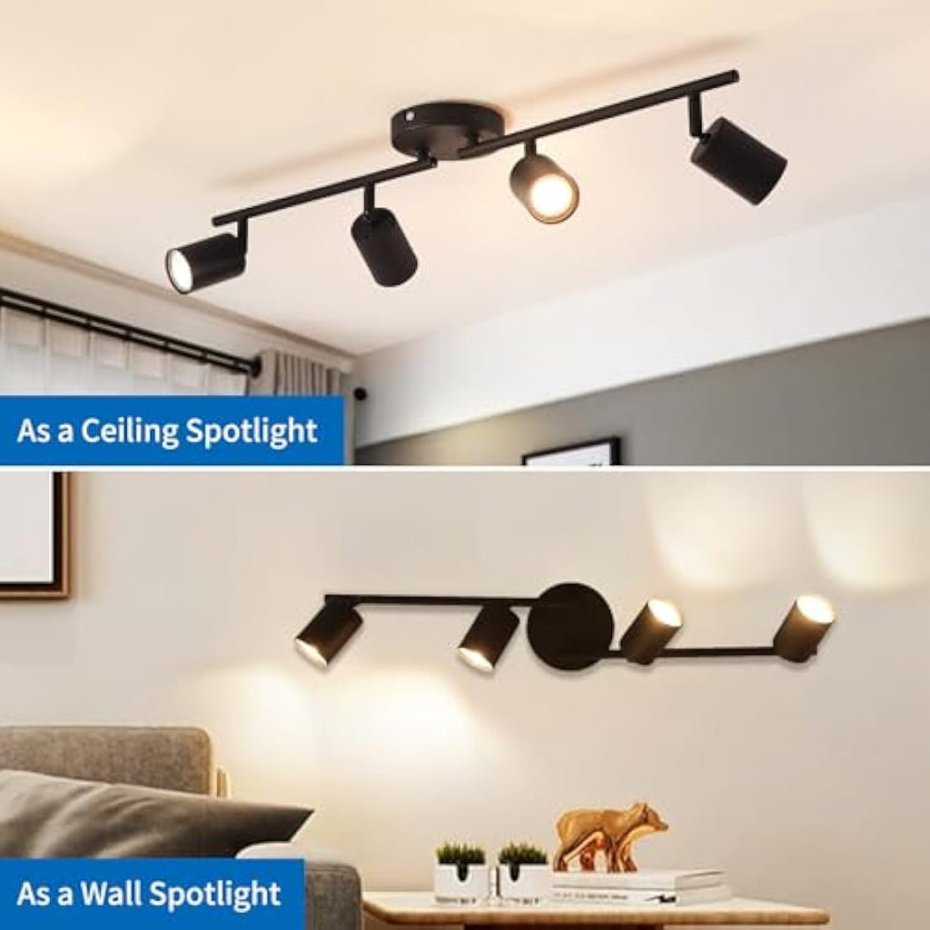 ANWIO 4-Way Black GU10 Ceiling Spotlight | Adjustable Industrial Metal Bar