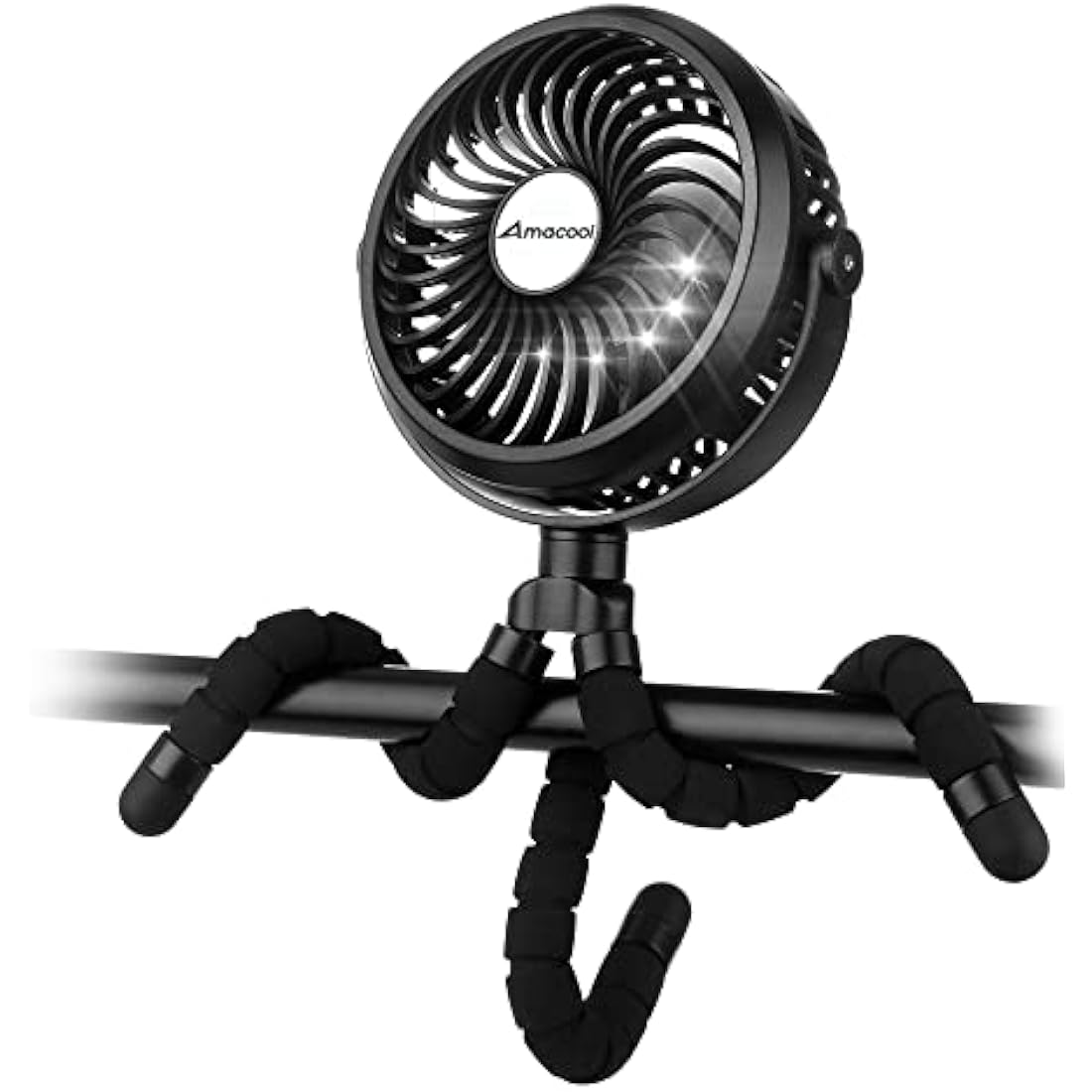 Amacool Stroller Fan - Flexible Tripod Clip On Fan with LED Light, Black