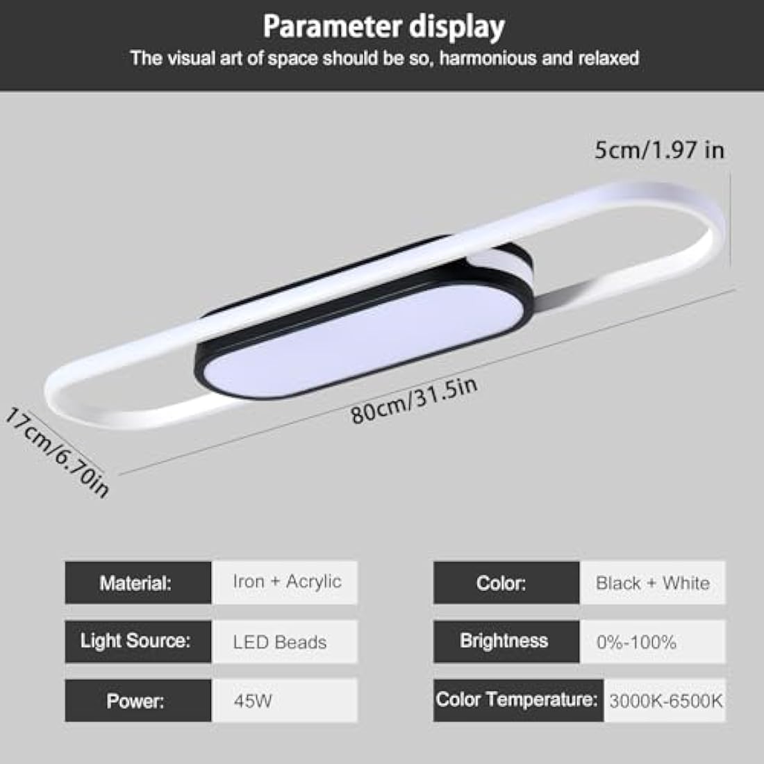 Oninio Modern LED Ceiling Light – 80cm Dimmable Linear Lamp with Remote