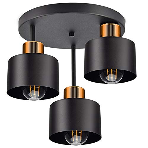 Retro Ceiling Lamp | 3-Flame Black & Copper Skandi Light