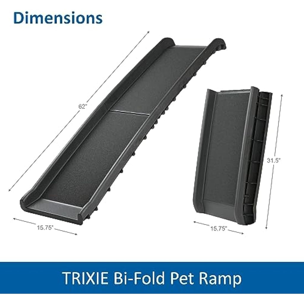 TRIXIE Folding Dog Ramp – Non-Slip Sandpaper Surface – Up to 90kg – Black