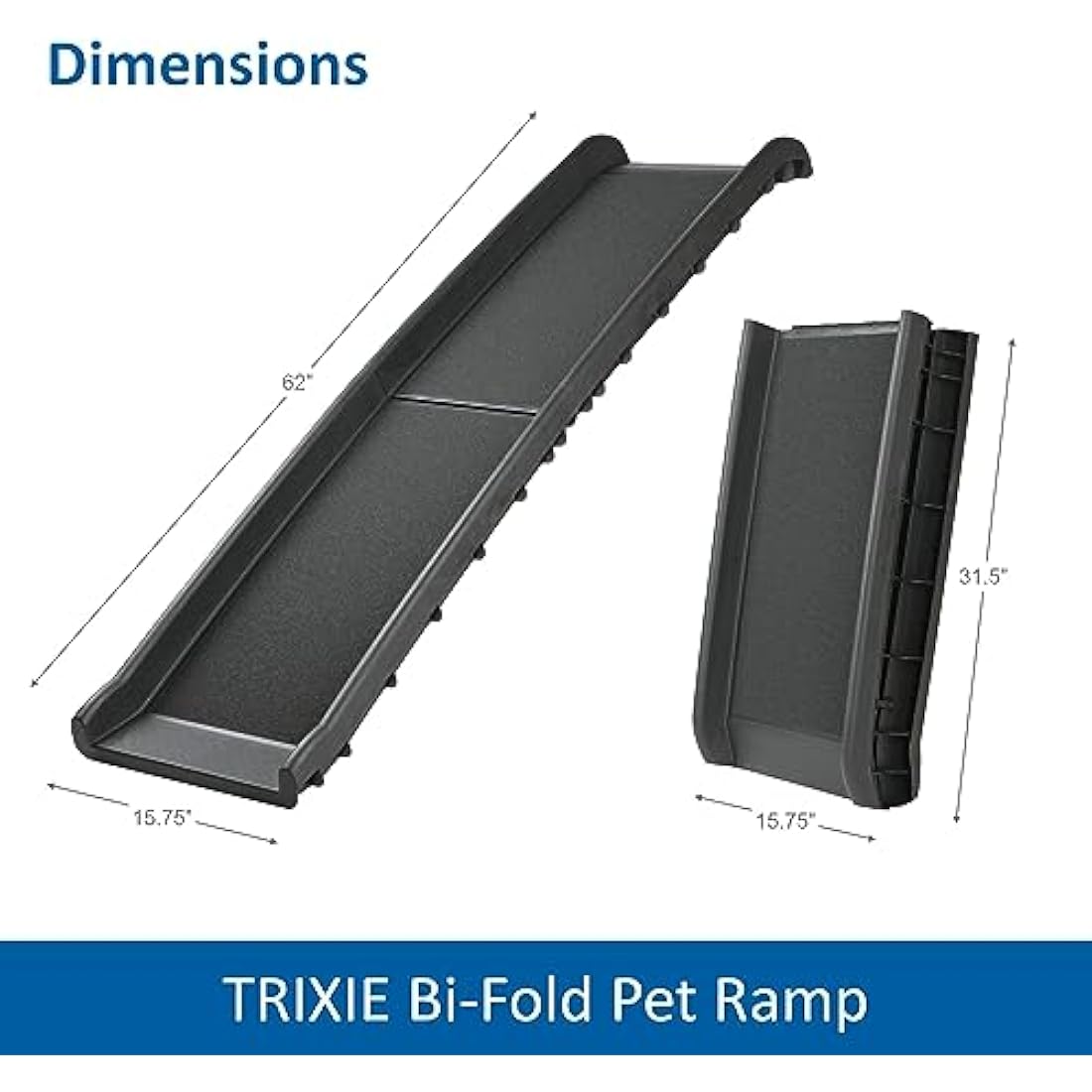 TRIXIE Folding Dog Ramp – Non-Slip Sandpaper Surface – Up to 90kg – Black