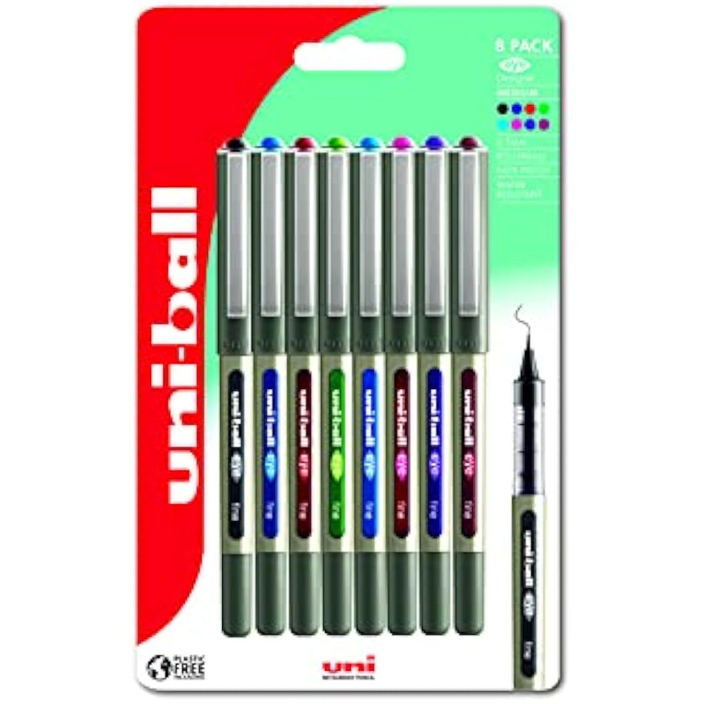 Uni-ball Eye UB-157 Rollerball Pens | Fine 0.7mm Tip | Assorted 8 Pack