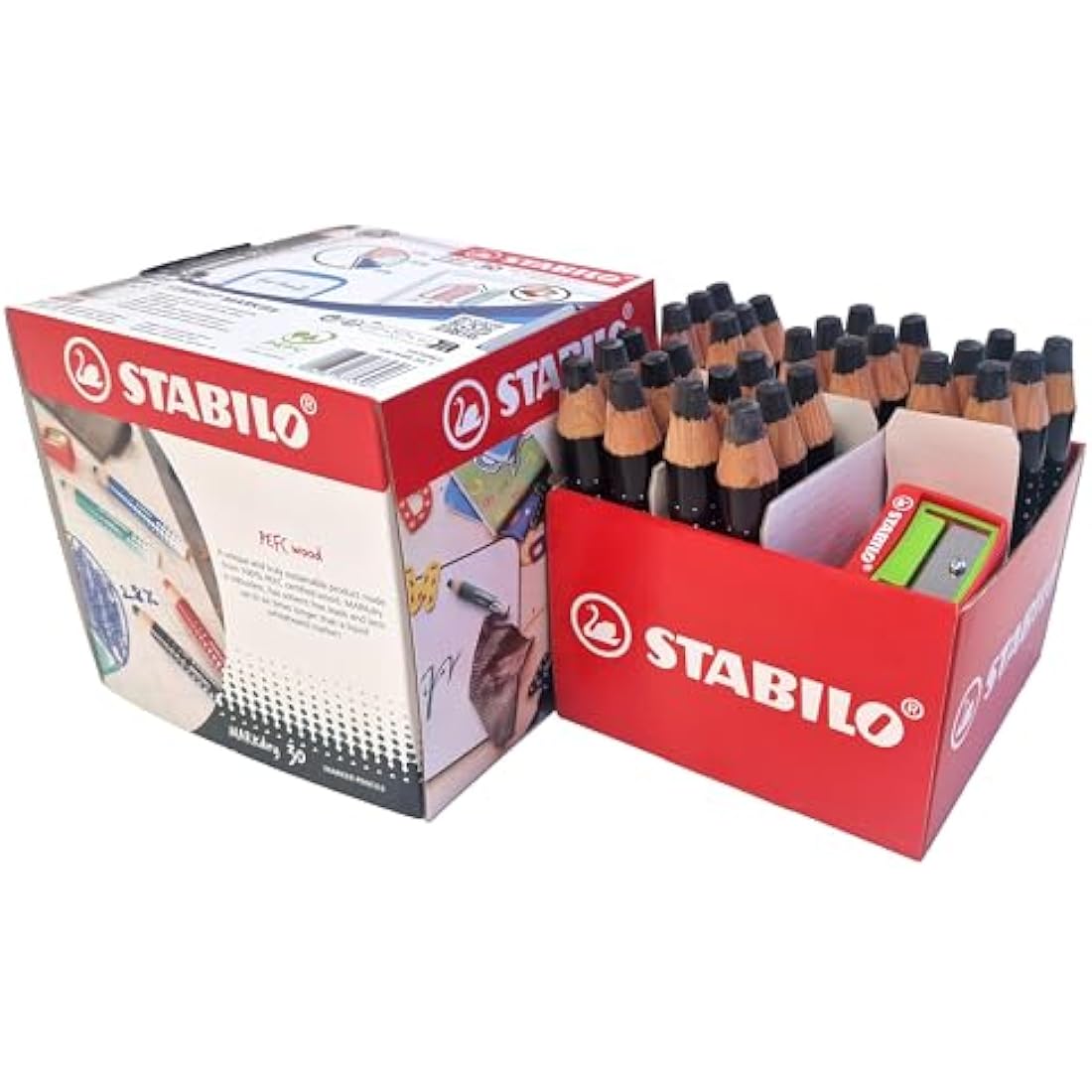 STABILO MARKdry Whiteboard & Flipchart Marker Pencil - Black - 30 Pack