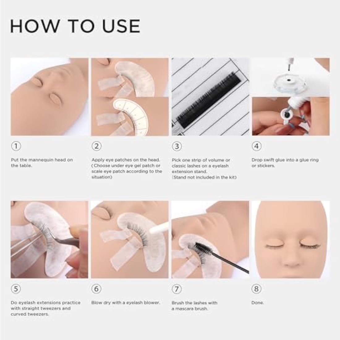 BEYELIAN Eyelash Extension Kit – Silicone Mannequin Head Training Set