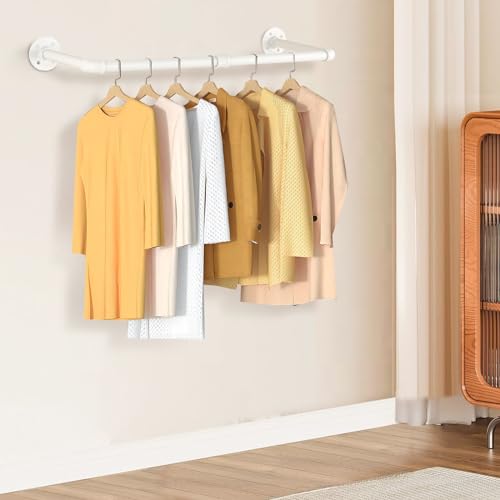 Yawinhe Industrial Pipe Clothes Rack – White Wall Mounted Rail, 2 Pack