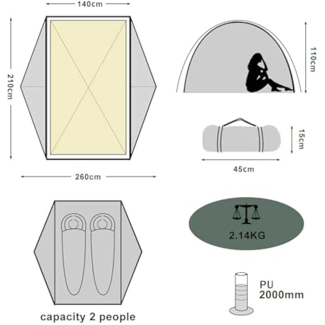 BISINNA 2-Person Backpacking Tent | Waterproof 3-Season Lightweight Tent