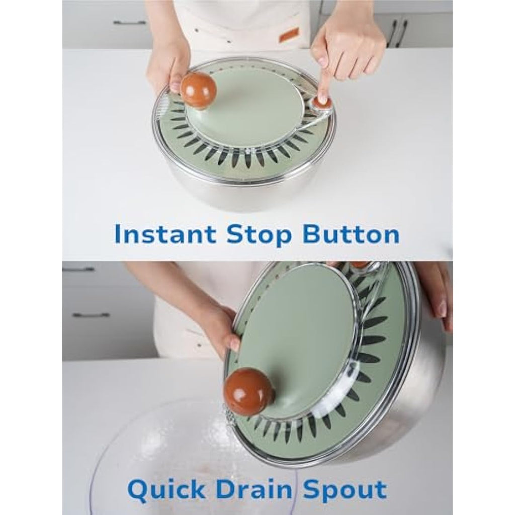 Lunememo Stainless Steel Salad Spinner – 5L Large Lettuce Dryer Bowl