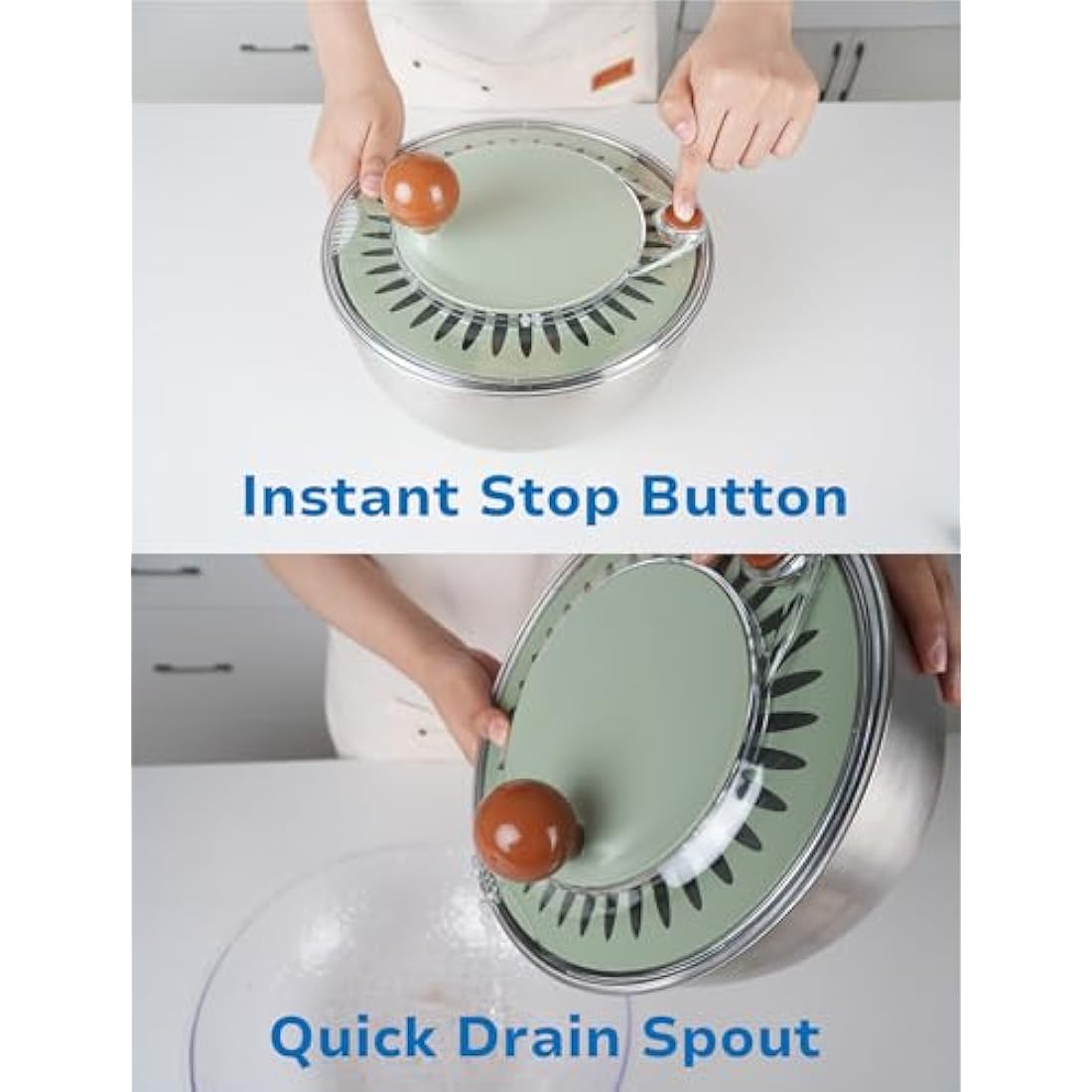 Lunememo Stainless Steel Salad Spinner – 5L Large Lettuce Dryer Bowl