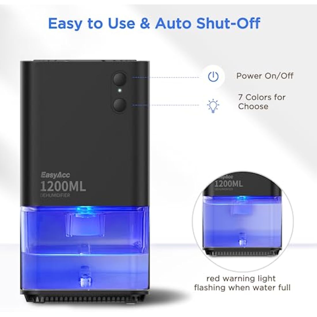 EasyAcc 1200ml Portable Mini Dehumidifier | Ultra Quiet Auto Shut-Off