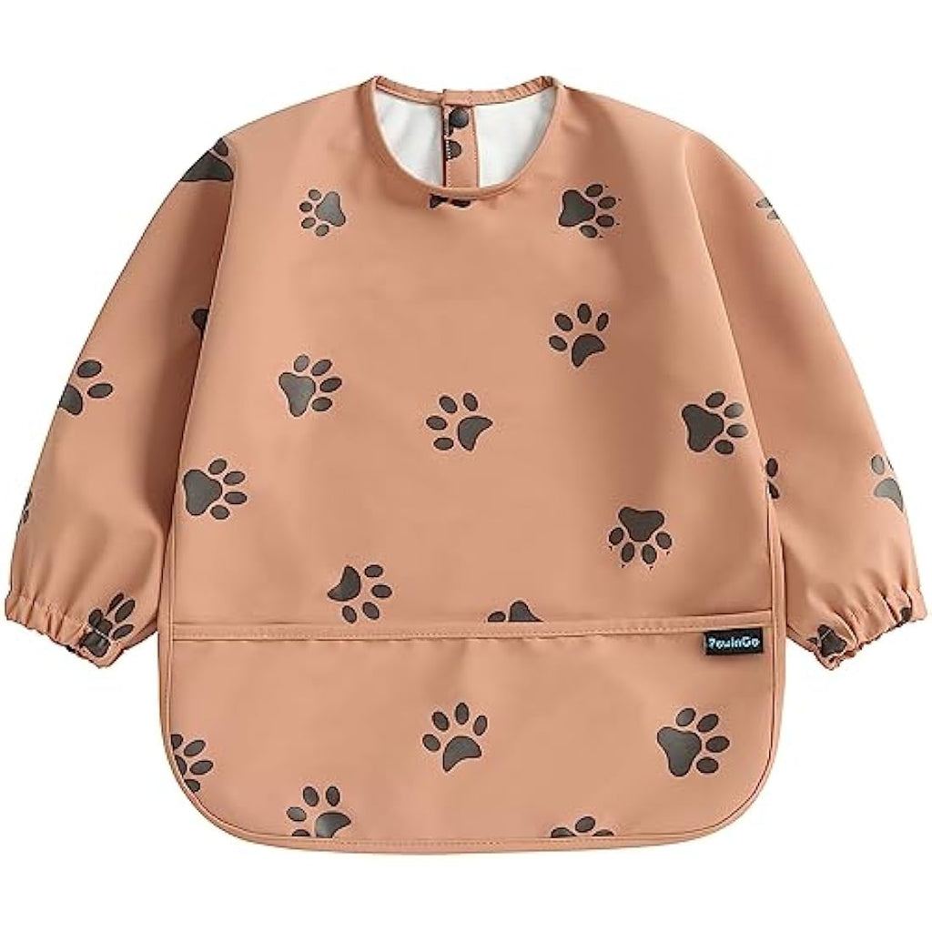 PewinGo Long Sleeve Weaning Bib | Waterproof PU Baby Coverall – Orange