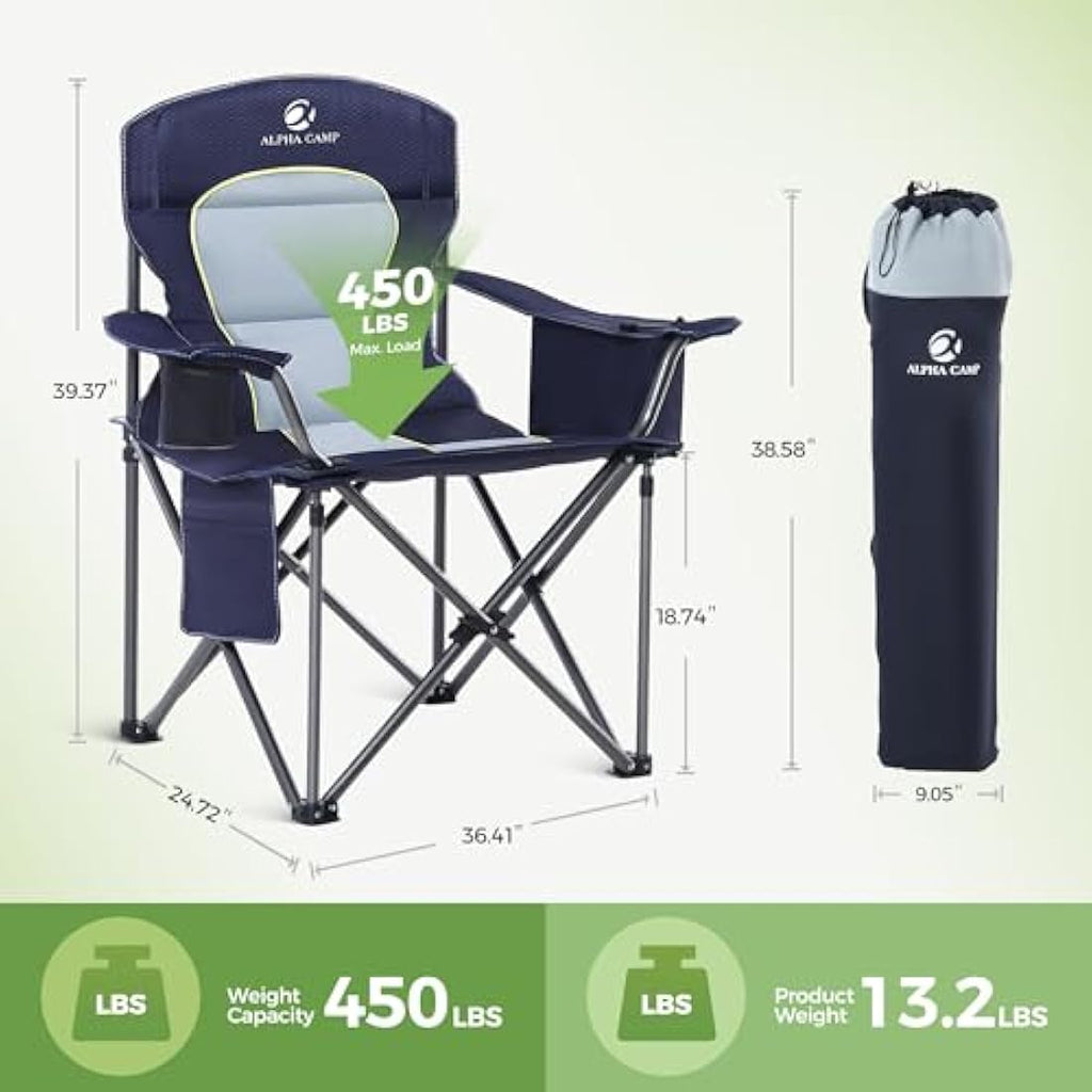 LET'S CAMP Oversized Folding Camping Chair with Cooler Bag – 200kg