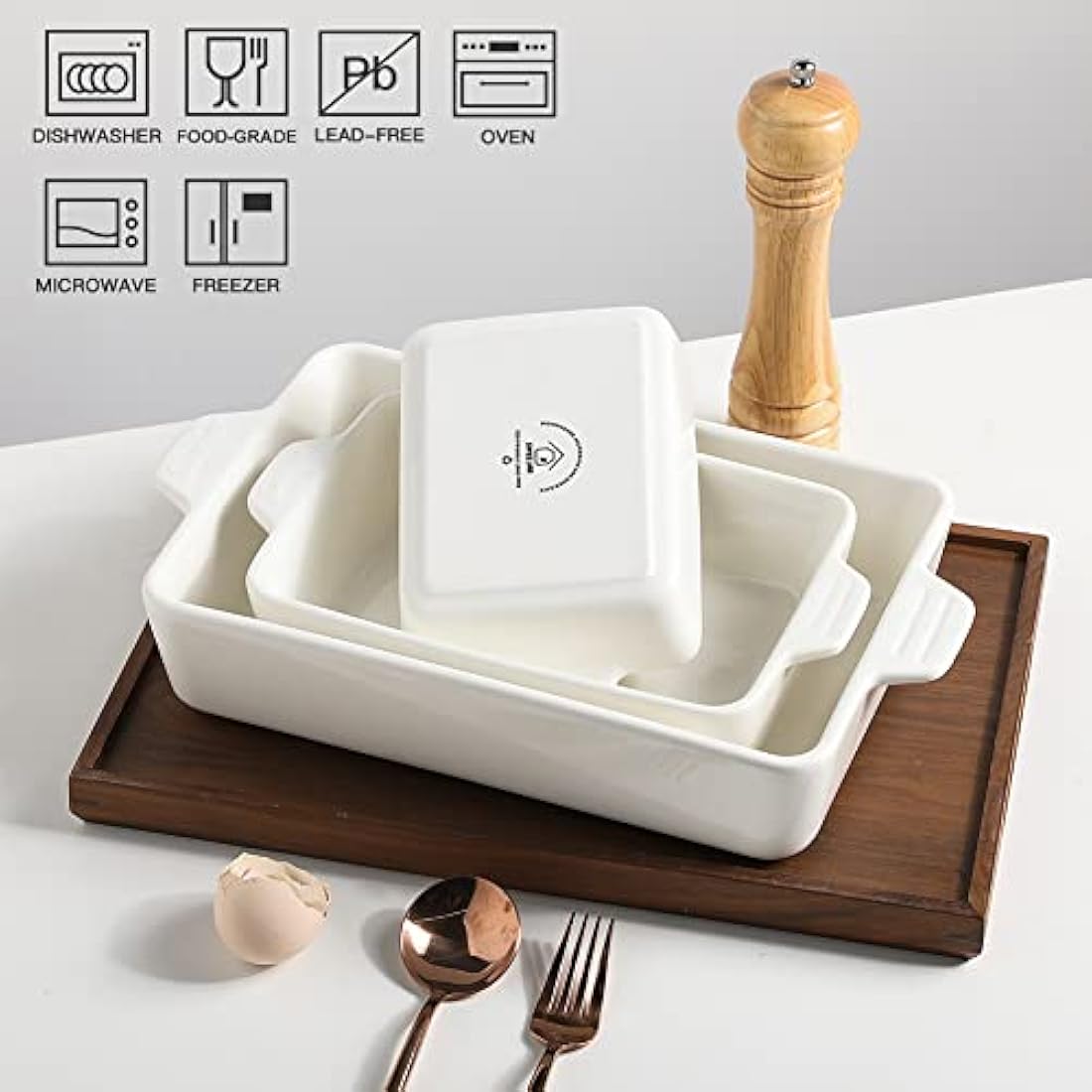 Sweejar Home Ceramic Rectangular Baking Dish Set - White Porcelain Casserole