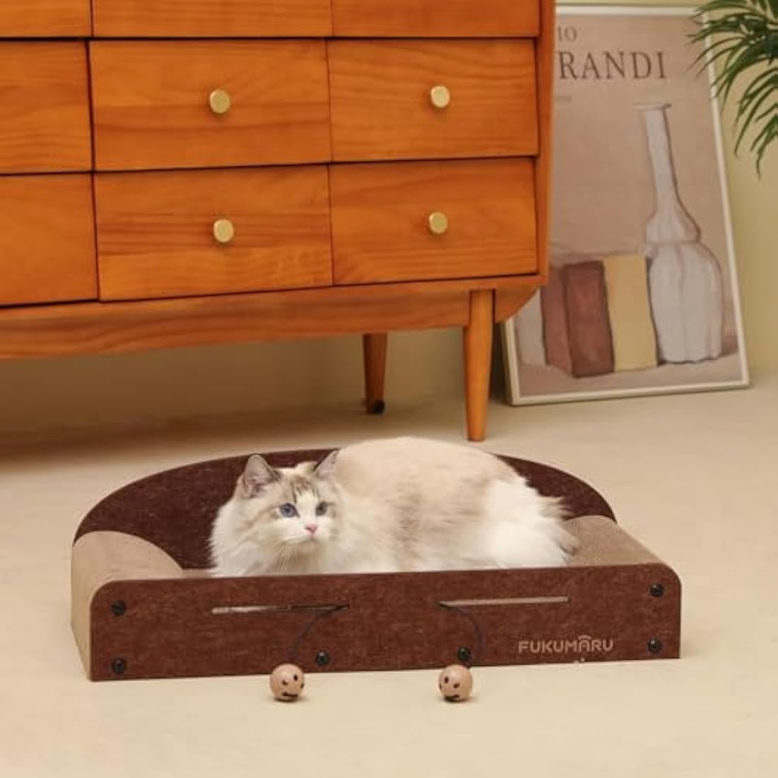FUKUMARU Large Cat Scratcher Lounge – Durable Cardboard Bed with Bell Toy