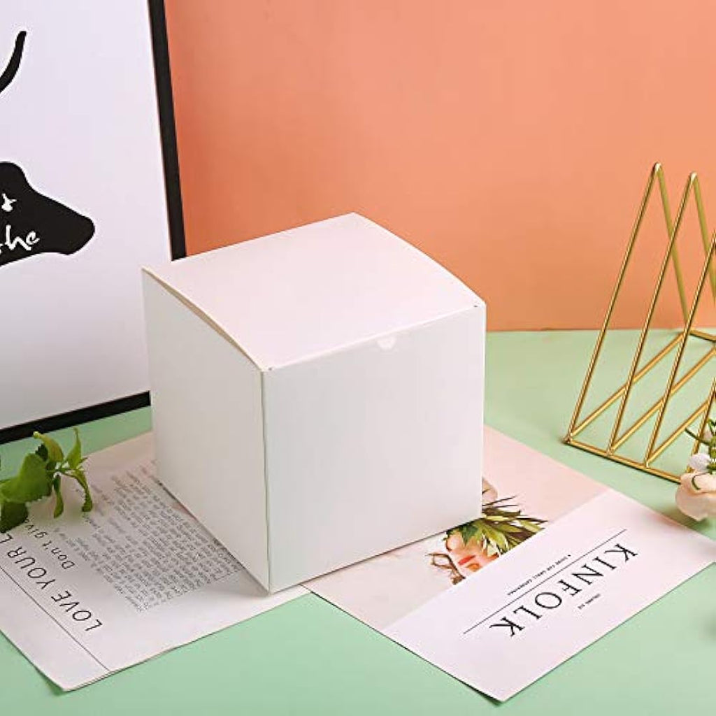 SHIPKEY 10-Pack White Cardboard Gift Boxes with Lids - 4x4x4 Inch Square