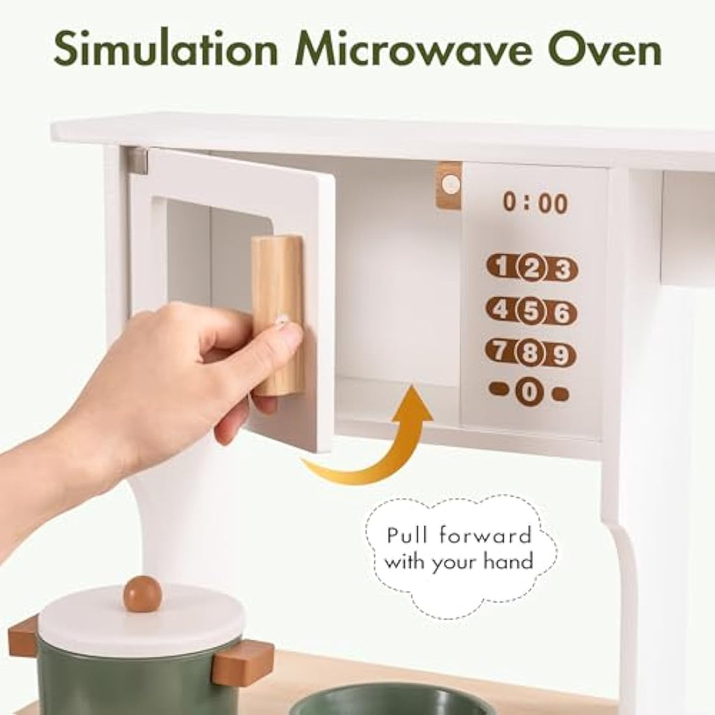 ROBUD Wooden Toy Kitchen with Accessories – Kids Pretend Play Set