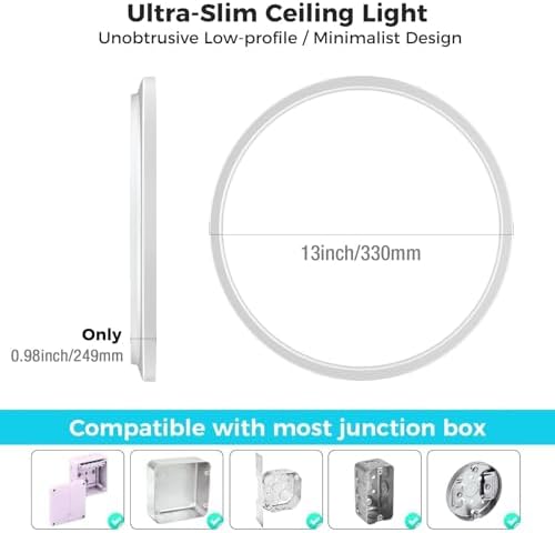 Libtit 24W LED Flush Mount Ceiling Light | 3-Color Ultra-Slim 2-Pack